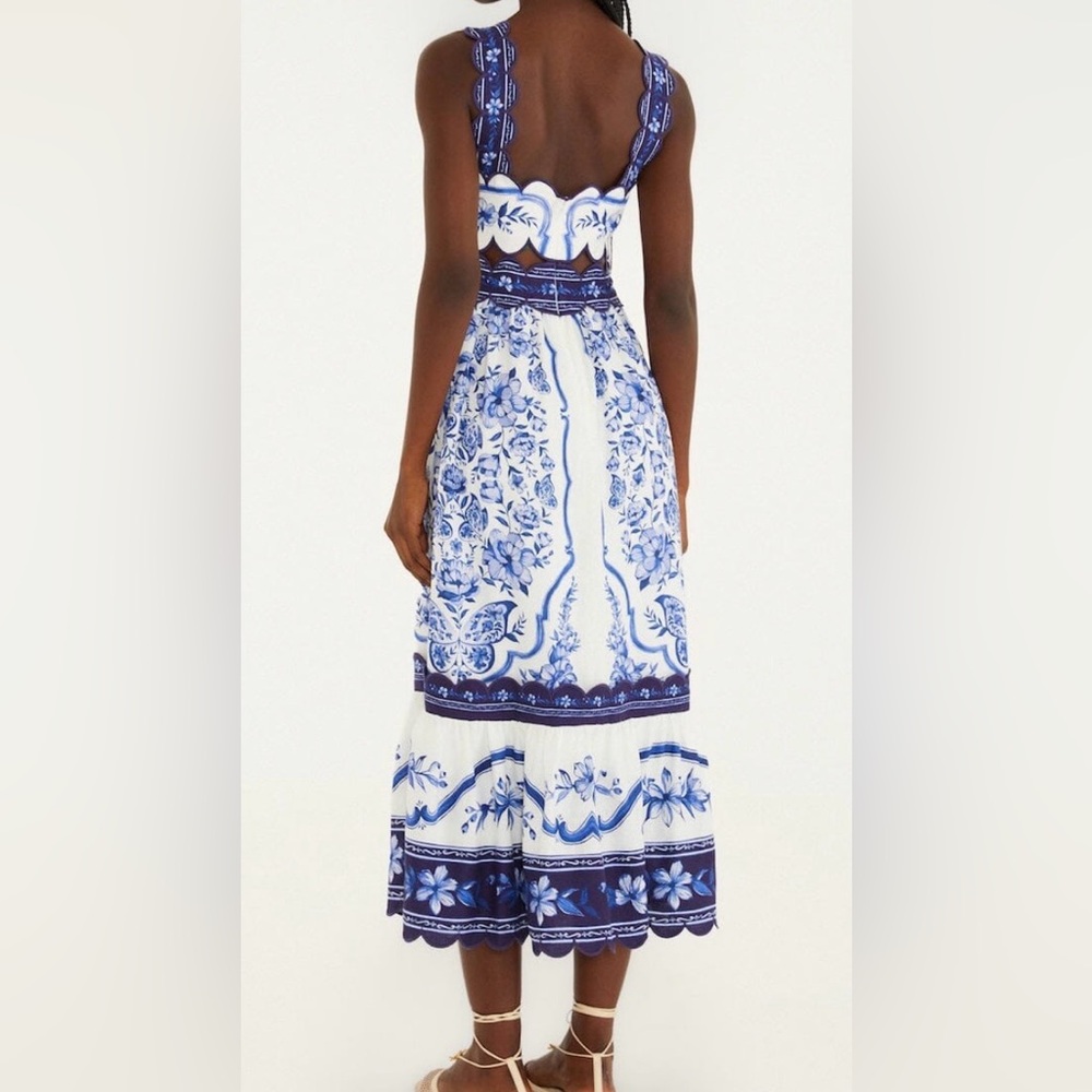 Farm Rio NWT Blue and White Floral Cutout Maxi Dress - Picture 3 of 4